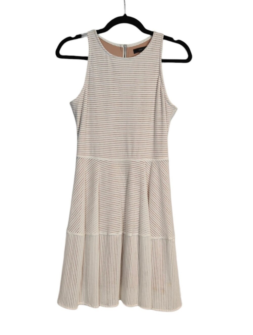 BCBG Maxazria White Eyelet Pleated Flare Skater Cassandra Mini Dress Size Small